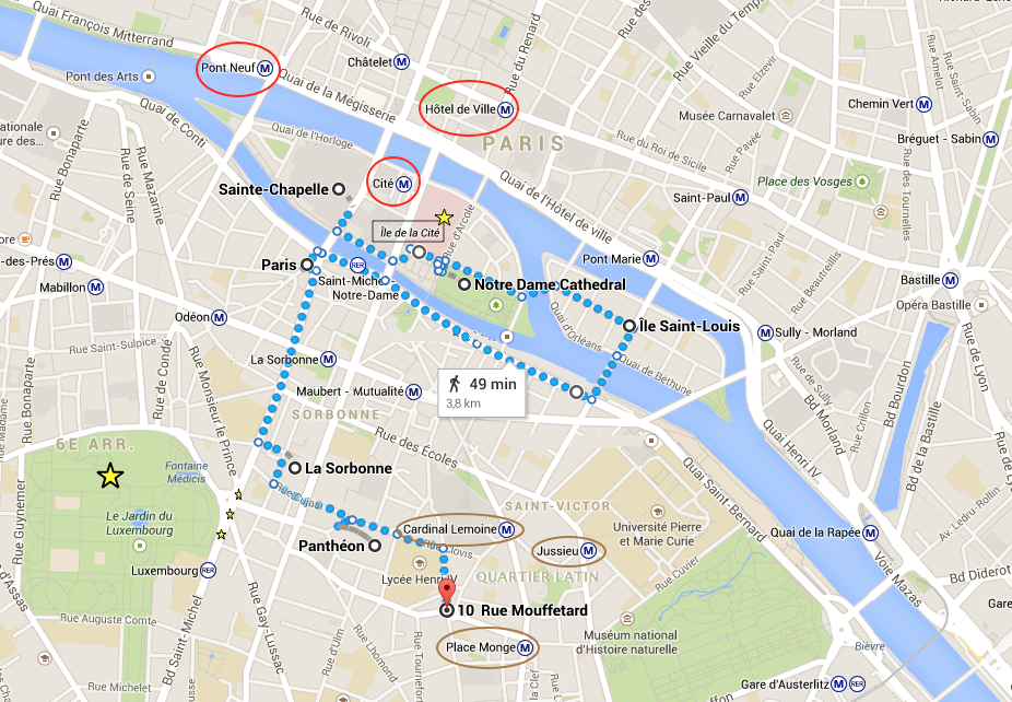 Mapa Paris 1o dia
