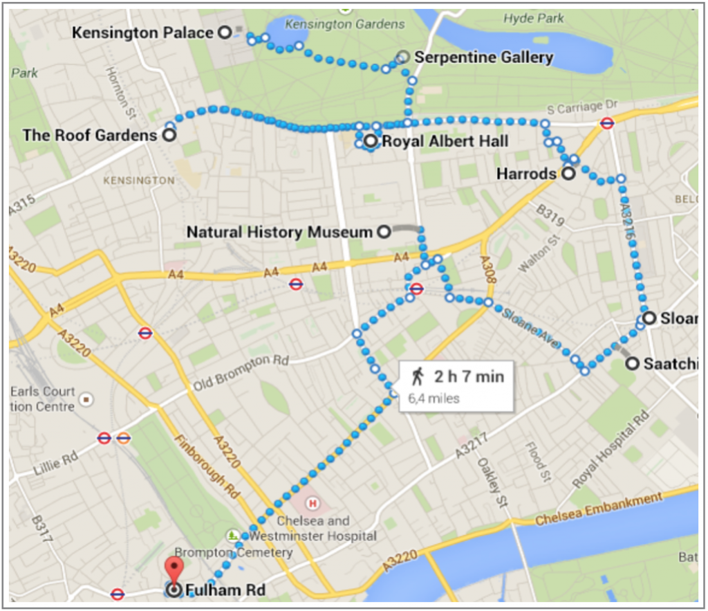 Mapa com percurso para o dia 3 em Londres