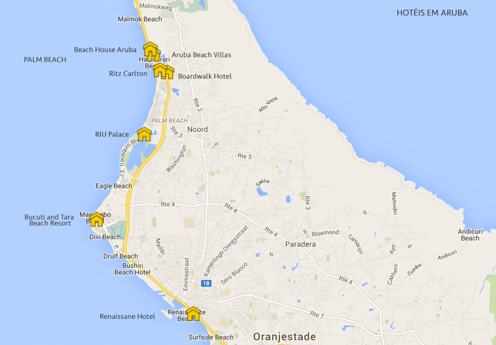 Mapa de Hotéis em Aruba