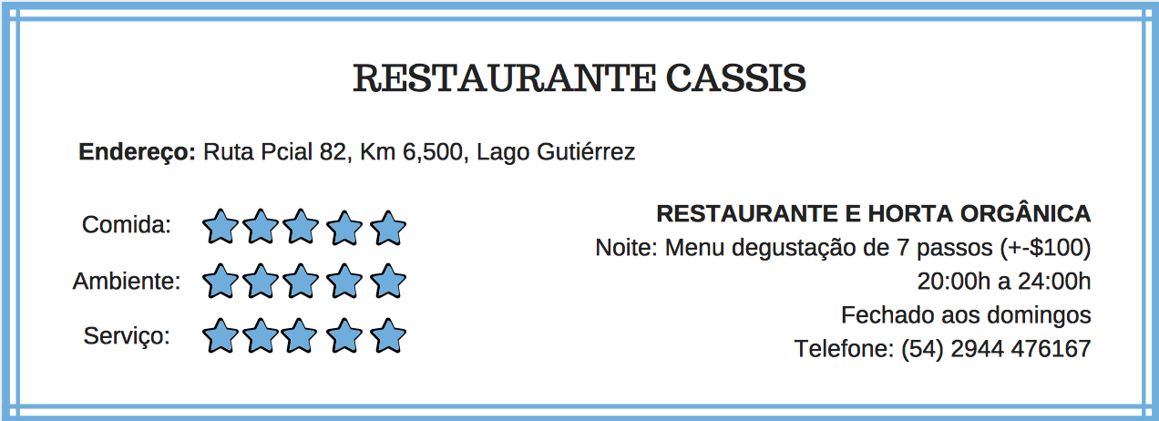 Informações sobre o restaurante Cassis em Bariloche
