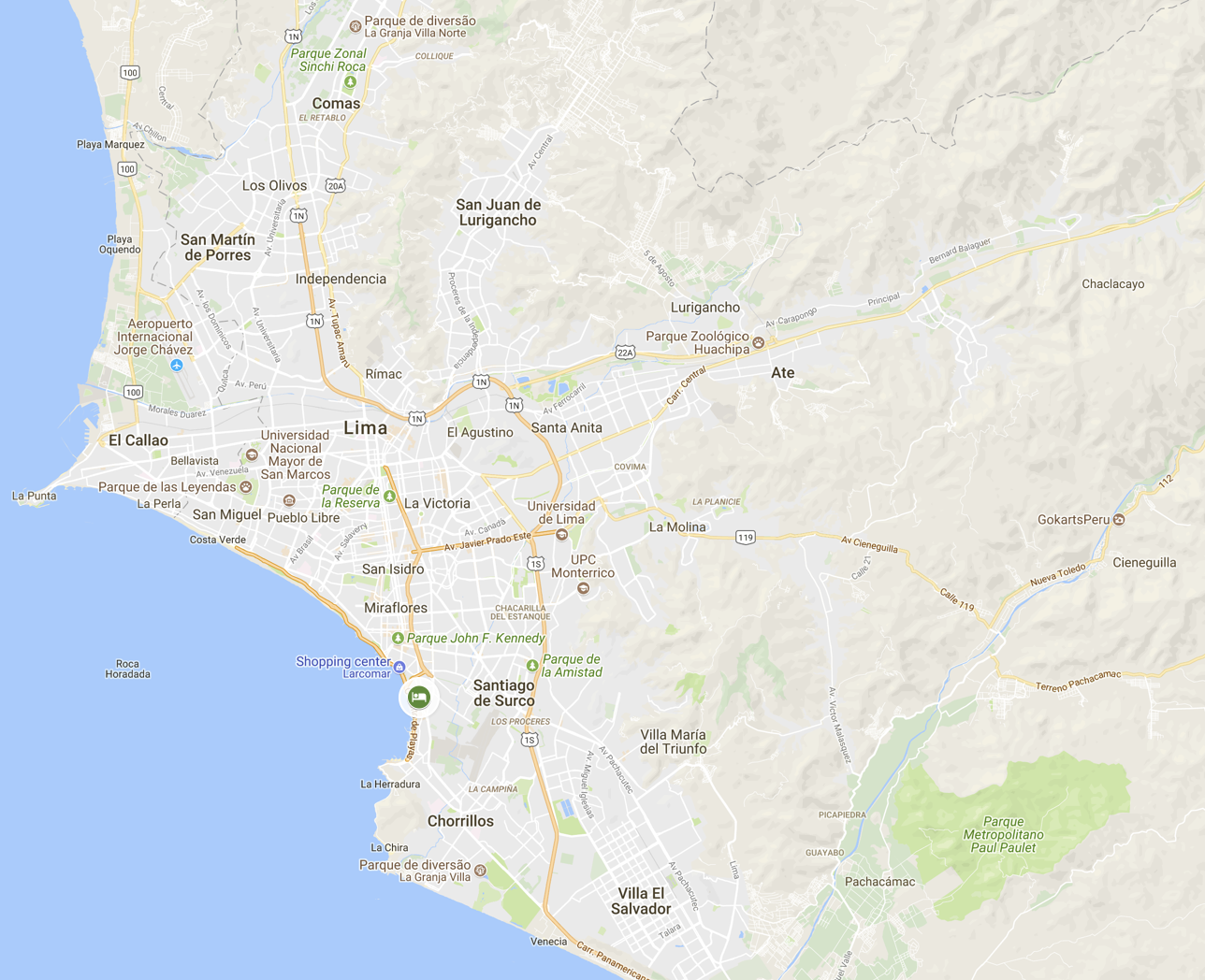 Mapa de Lima, no Peru