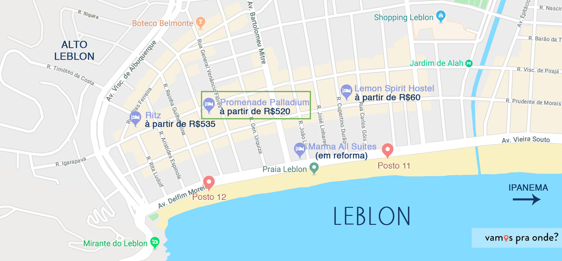 mapa onde se hospedar no rio de janeiro Leblon