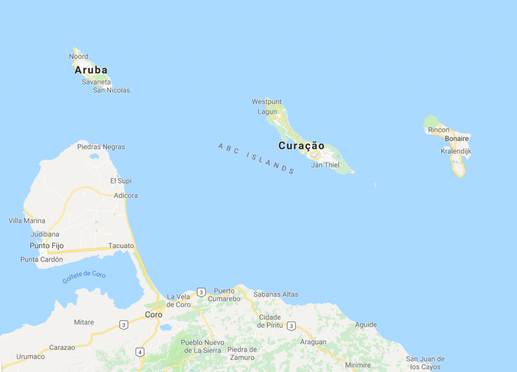 mapa ilhas abc, curacao Aruba e bonaire