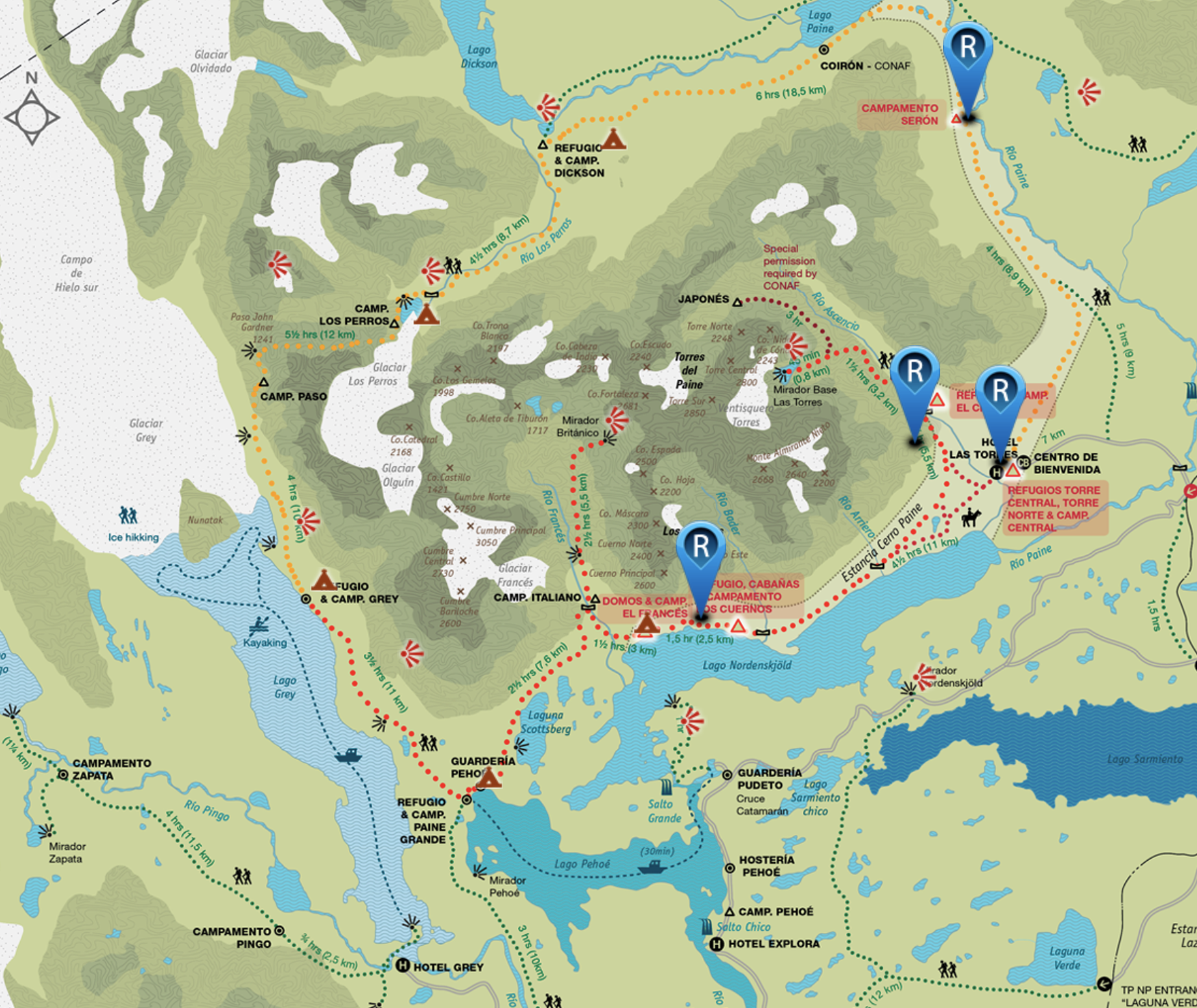 mapa de torres del Paine