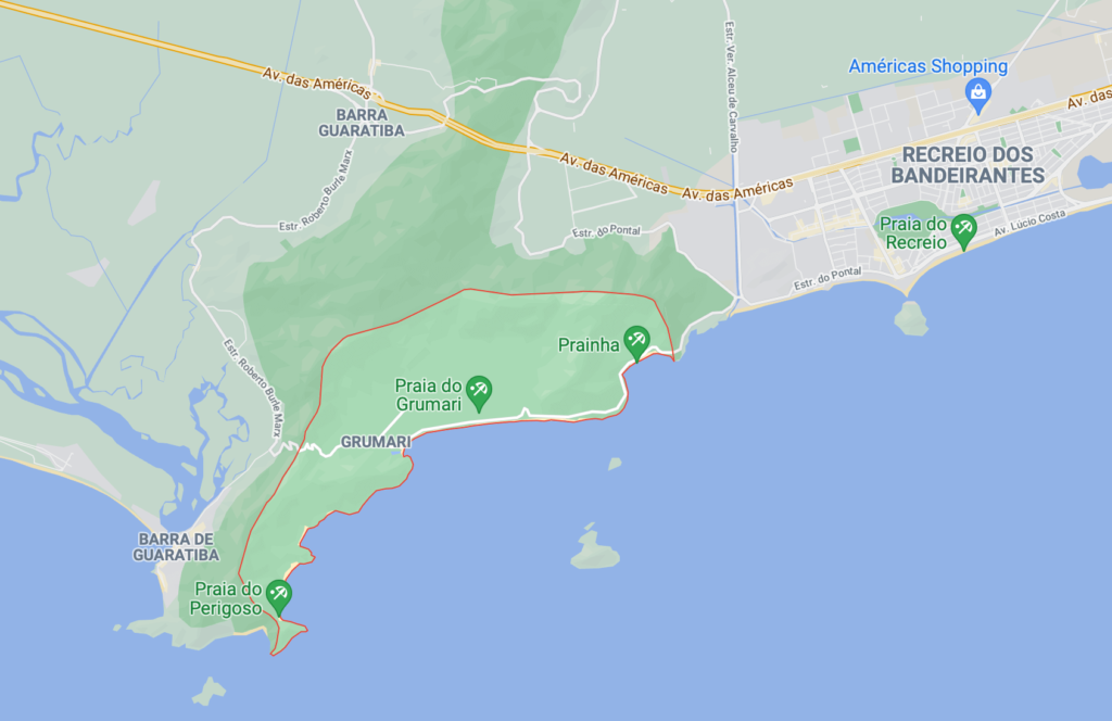 mapa com a localização da Prainha e Grumari, duas das melhores praias do Rio de Janeiro