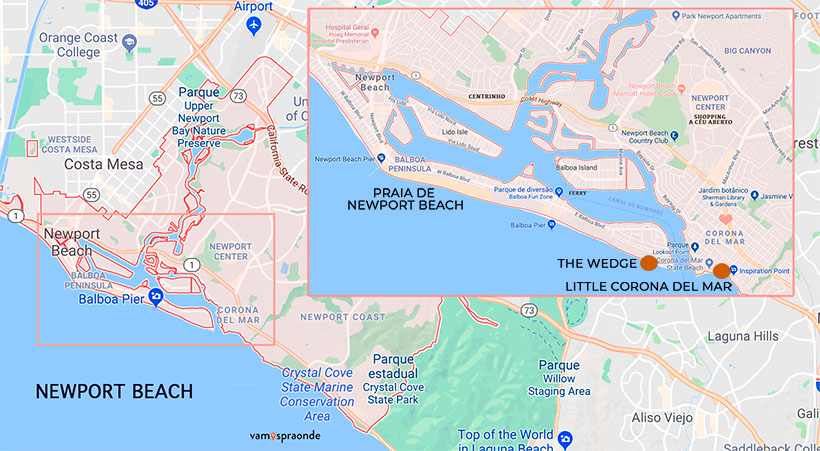 mapa de Newport Beach com detalhes das praias